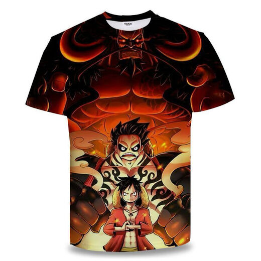Bamaitu ein Stück Kurzarm ein Stück Zoro Anime T-Shirt Primary- und Sekundarschüler und Teenager 3D-Druck Trendy Top Burning Ace TXU1480 S geeignet für Gewicht 80-90 Jin [Jin gleich 0,5 kg]