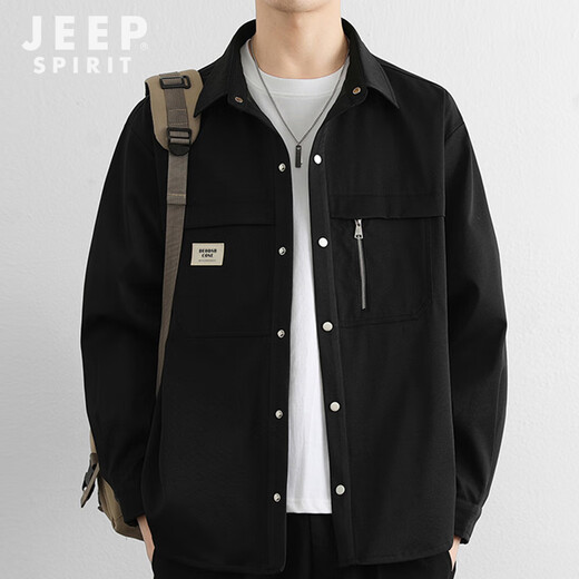 JEEP SPIRIT吉普衬衫男长袖秋季休闲工装外套男宽松百搭夹克上衣新款男装