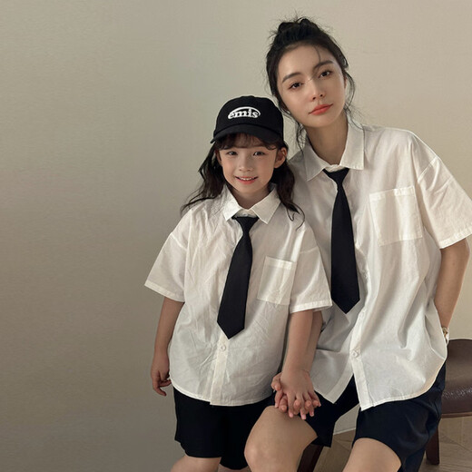 G.duck little yellow duck parent-child clothing for a family of three or four, family clothing, summer clothing, family clothing, mother and daughter clothing, tie, shirt and pants suit, tie and white shirt 180 XL