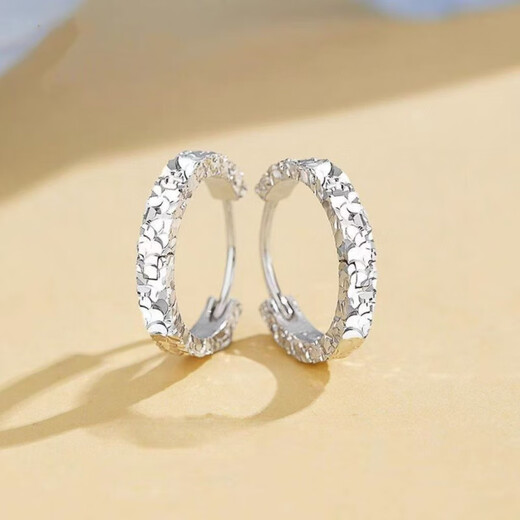 YKINCASL Old Phoenix Sterling Silver 9999 Romantic Flashing Crushed Ice Small Earrings Light Luxury Style White Ear Buckle Women's Design Sterling Silver Crushed Ice Earrings (Pair) Lao Fengxiang Same Style Gift Box