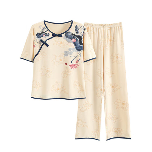 Eaeovni Frauen kurzärmeligte Pyjama-Set-Sommer-Dünnhosen im Sommer. Neue Kleidung für die Nachahmung des chinesischen Stils kann außerhalb von LZY9905 m getragen werden (empfohlen 75-95jin [Jin entspricht 0,5 kg])