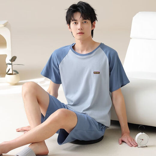 Meng Xinsheng Pure Cotton Short Sleeve Shorts Herren-Heimkleidung für Sommer tragbare antibakterielle Feuchtigkeitsabsorbing und Wunden kann außerhalb des Traum-Kurzarm-Sets von OMM13601 L getragen werden