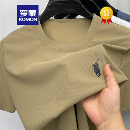罗蒙（ROMON）夏季冰丝T恤男短袖2025新款高端刺绣保罗圆领凉感宽松半袖体恤衫 13588白色 L 【体重120-138斤】