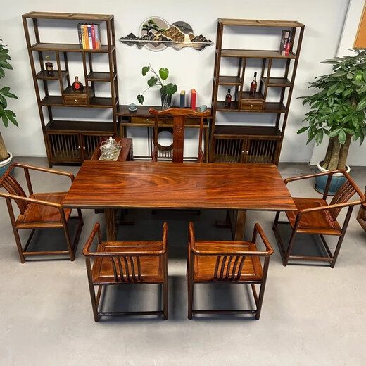 Guge Okan solid wood large board tea table and chair combination African green heart sandalwood tea table log whole board coffee table whole large board prepayment (the balance is payable)