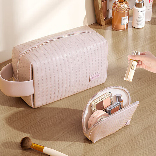 Bonnymeijia Cosmetic Storage Bag Cream Style Portable Hand-held Toiletries Storage Bag Vertical Style - Apricot Pink