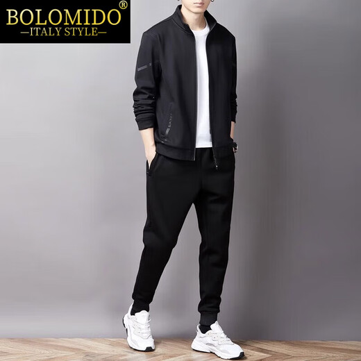 Bolomido High-End-Luxus-Luxus-Herren-High-End-Sportanzug Herren Frühling und Herbst-Strickjacke Hose Casual Anzug 32119 Schwarzes zweiteiliger Set m