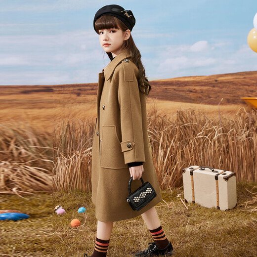 DISNEY girls' thickened woolen coat autumn and winter medium-length style college style new style milk tea color 120