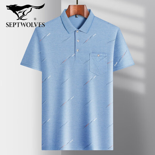 Septwolves Daddy Anzug Sommer Revers Ice Seide Kurzärärmelte T-Shirt mittleren Alters und ältere Männer dünne T-Shirt ältere Männer halbärmelige Basis-Kleidung T-Shirt-9851 Grau Real Pocket XL 52/175