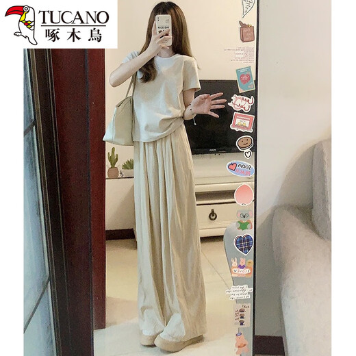 
Woodpecker summer outfit with a complete set of slightly fat outfits, lively and age-reducing, slimming, wide-leg pants, two-piece outfit for women in summer [single] wide-leg pants [fried street salt style outfit S [small person/hot girl outfits to make her look thin and slimming, slimming, pear