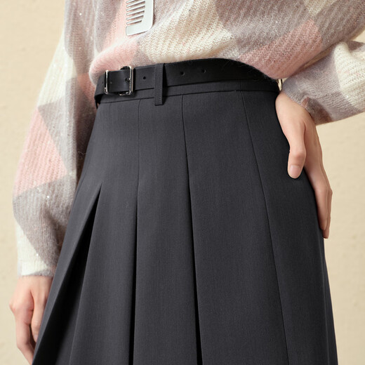 SEIFINI Shifanli classic college style JK deconstructed skirt 2025 autumn new high-waist slim commuting versatile pleated skirt dark gray long skirt S