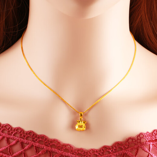 Liu Dawen gold necklace women's 9999 pure gold chain pure gold pendant small apple real gold set chain Chinese Valentine's Day gift set of pendants about 5.08-5.3g (including labor fee 20)