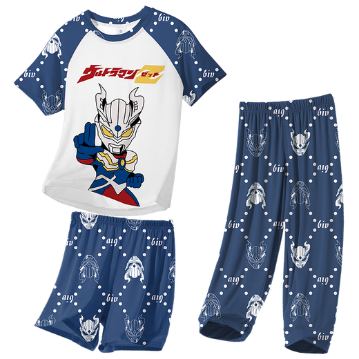 Ultraman 2025 Neuer Ultraman-Jungen Pyjamas Modal MODAL SET SEIL SOME ICE SEIM Dünnstil Kinder-Klimaanzug [Drei-teiliger Set] ST-12347 Nezha AO Bing 165 s Größe Empfohlener Höhe 140-152 cm. Gewicht 6