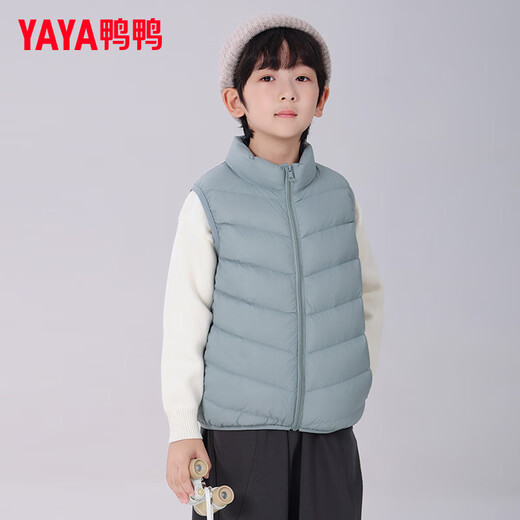 Yaya (YAYA) children's down vest for boys and girls, autumn and winter wear inside and outside, medium and large children's clothing, light school uniform artifact vest jacket K gray blue 130 /64
