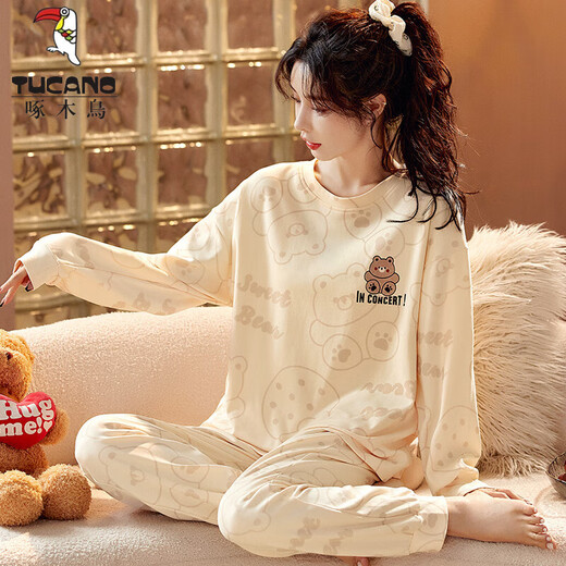 
TUCANO; Woodpecker pajamas for women in spring and autumn pure cotton cute Korean long-sleeved student suits can be worn on the outside, summer, autumn and winter large-size home clothes GXT9923 XL (recommended 115-130Jin [Jin equals 0.5 kg])