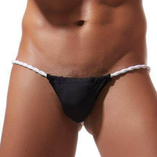 Factory wholesale sexy Japanese style men's underwear low waist thong thin ice silk sumo pants E038 thin ice silk black M