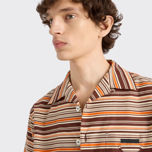 PRADA/Prada gift men's cotton striped bowling shirt ocher brown M