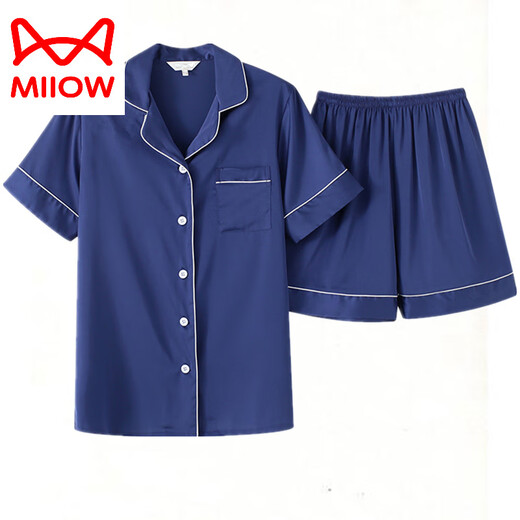 Catman (Miiow) Pyjamas haut de gamme pour femmes en short en soie de glace d'été, Sexe printemps et automne imitation mince cardigan en deux pièces en deux pièces 3899 Color Abricot 2xl (130-145jin [Jin est égal à 0,5 kg]))
