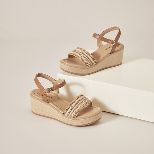 
Daphne wedge sandals for women with one-strip high heels 2025 summer new fashion fairy style gentle height brown 37 (235mm) standard code