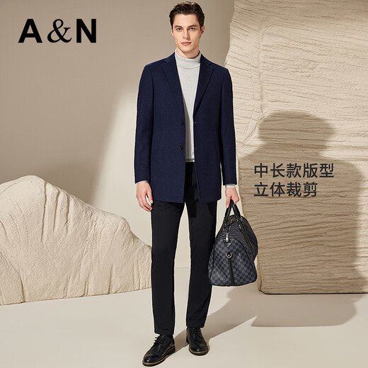 Antonio cashmere & sheep wool classic plaid suit collar mid-length cashmere wool coat men's woolen coat