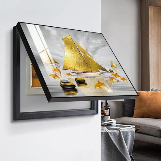 Oluxun Electric Meter Box Decoration Painting without Punching and Covering Hanging Painting Modern Living Room Dining Room Empty Open Box Mural Distribution Cabinet Main Switch kh695-A2 Home and Fugui 40*30 [Covering horizontal length 33* vertical height 23] Texture black 1