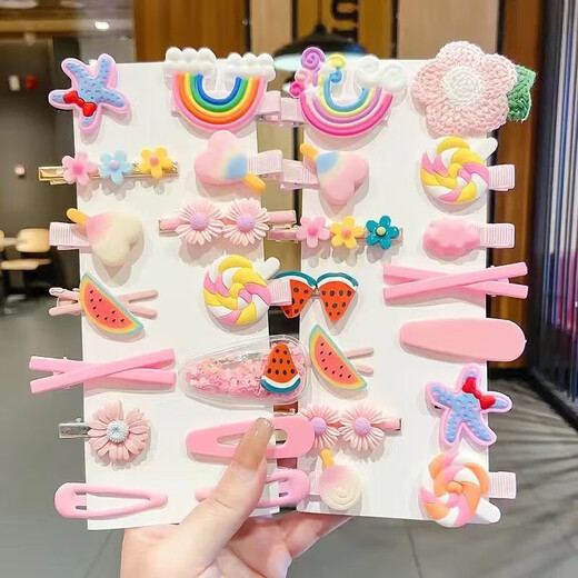 Children's Internet Celebrity Cartoon Hairpins Korean Princess Hairpins Girls Little Girls Broken Hair BB Hairpins Cute Baby Hair Accessories TS122-06 Purple Rainbow Hairpins 14-piece Set