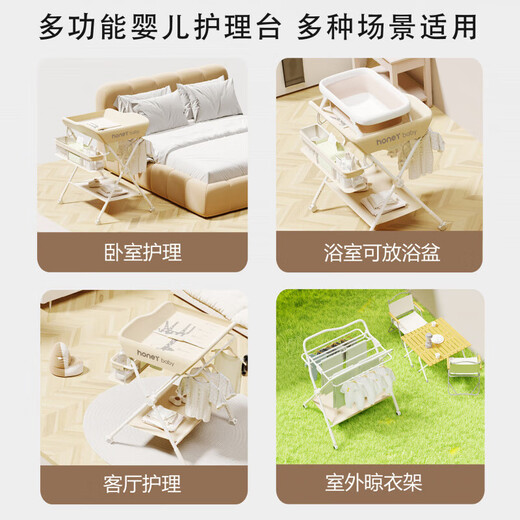 尿布台婴儿护理台多功能可折叠新生儿换尿布台按摩抚触台宝宝床上 基础款-白管(灰色)