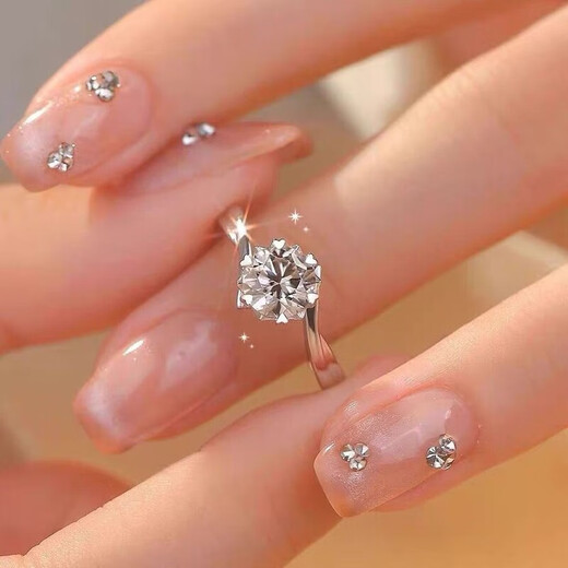 Platinum pt950 ring for women, moissanite one carat, couple wedding proposal diamond ring for girlfriend Valentine's Day gift 2g platinum six prongs for women/50 points diamond ring certificate gift box live close contact customer service notes