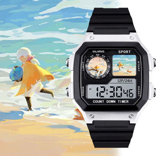 Sky Light Escape Characters Anime Customized Watch Two-dimensional Smart Small Square Electronic Watch Men and Women's Model Students [Fashion Silver-Electronic Watch] z3883 Light Escape Super Value Gift Pack (Extra Long Battery + Gift Box Packaging)