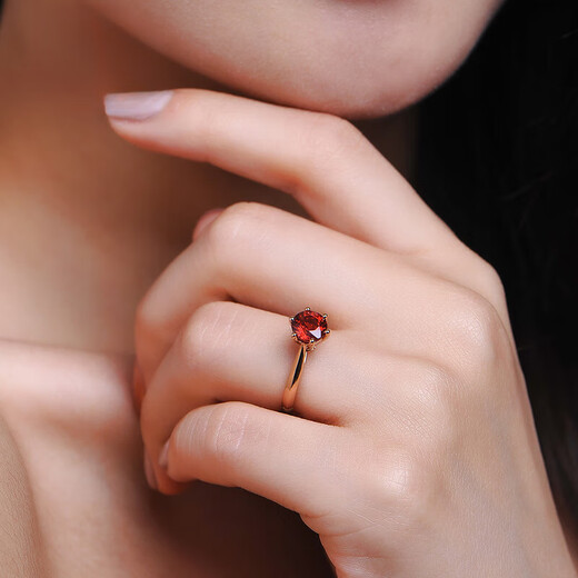 COASZE red gemstone ring for women 18K gold garnet color treasure classic six-claw rose gold gemstone for girlfriend, red 18K gold, about 1 carat garnet