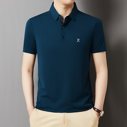 Jinba T-shirt à manches courtes T-shirt Mulberry Silk Summer Casual Awirt Men's Polo T-shirt [Brick Red] 699T Shirt XL 180 / 96A