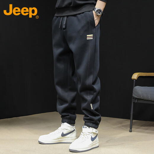 JEEP Casual Pants Men's Autumn and Winter Loose Heavyweight Footwear Pants Men's Warm Pants Sports Pants Black 2XL