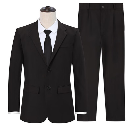 GOKU suit suit men's casual suit male college student DK uniform graduation dress formal black suit + black pants + white shirt + black tie 5XL weight 180-190Jin Jin equals 0.5 kg