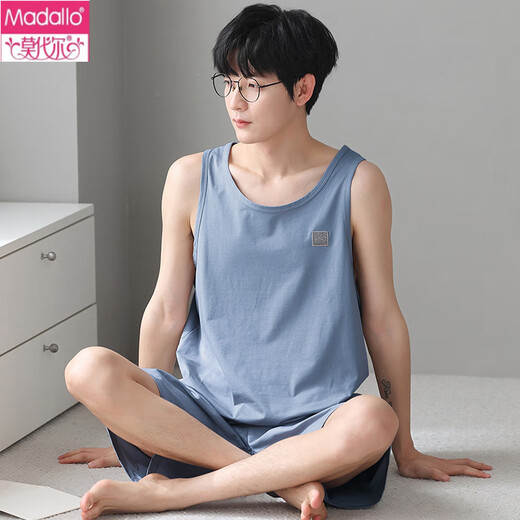 莫代尔睡衣男士夏季莫代尔凉感无袖背心家居服男款学生夏天薄款冰丝套装 12027 L