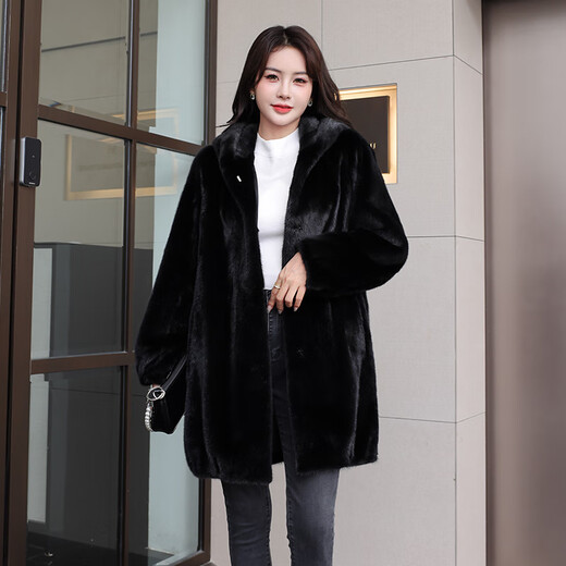 
Winter home brand imported mink coat for women whole mink medium length hooded mink fur fur coat for women with hat winter black XL 120Jin[Jin equals 0.5 kg]-140Jin[Jin equals 0.5 kg]