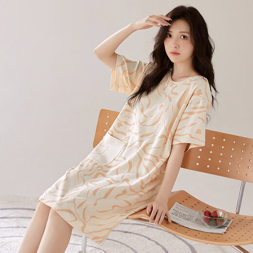 PALANDO Pure Cotton Damen-Pyjamas mit Brustpolster weicher hautfreundlicher Kurzärmel-Nachthemd im Sommer Cool Home Mode Pyjamas außerhalb Pa-Yx-Women-X12532 M