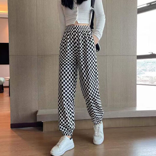 
RONGXITU Lauaird large size slim sports pants for women loose casual foot 2025 spring and summer style spring and autumn style checkerboard XL 12140Jin [Jin equals 0.5 kg]