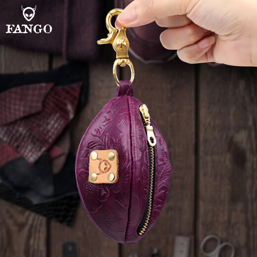 Känguru (Känguru) handgefertigtes Retro Leder -Schlüsselbeutel Herrenkopfschicht Cowhide Wechseln Schlüsseltaschen Taille Hanging Rugby Key Bag Trendy Geschnitztes elegantes Schwarz