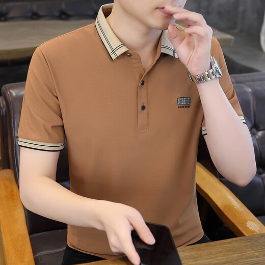 NOSSKISS轻奢高档品牌轻奢男士t恤短袖POLO衫男装夏季半袖上衣抗皱休闲翻 W9903咖色(无痕冰丝) M (90-115斤)