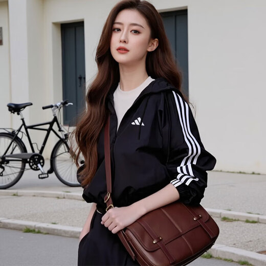 阿迪达斯 （adidas）套装女装25春夏防风梭织连帽夹克宽松外套跑步运动束脚长裤2件套 JZ2162+DY8696 S