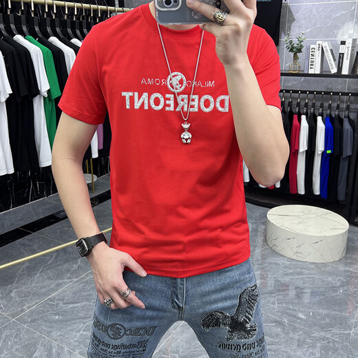 Airmiuu品牌欧洲站夏季新款时尚字母男士t恤短袖鲨鱼修身圆领半袖 [档]829#银字母鲨鱼短袖白色(礼盒包装) M