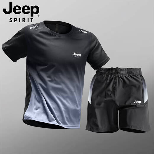 Jeep Spirit Jeep Jeep Ice Silk Set Herren Sommer Neues Kurzarm T-Shirt Running Fitness Basketball Schnell trockener Sportswear 9901 Schwarz und rotes Set m