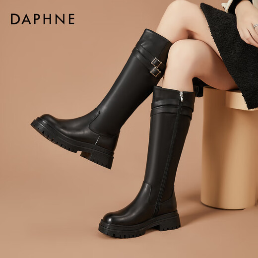 Daphne autumn and winter new women's shoes long Martin boots zipper fashion casual versatile single boots women's black 37