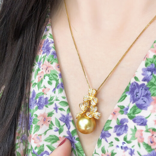 Shantou Lincun quality South Sea gold bead pendant Philippine thick gold seawater pearl 1213mm perfect round bead 14mm