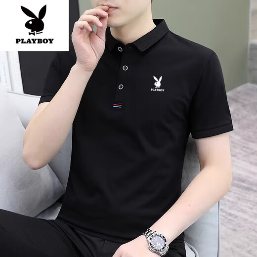 Playboy (Playboy) High-End-Männer mit kurzem Ärmeln T-Shirt 2025 NEUER NEUER halbärmelige T-Shirt Polo. Herren trendy koreanischer Stil Slim Fit 844 Black + 847 Black M Empfohlen 90-110Jin [Jin ist 0,5 kg]