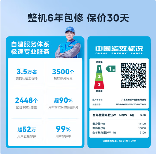 Midea central air conditioner, one to four, one to five, one to three, new first-level energy efficiency MDS third generation power-saving full DC variable frequency starlight multi-connection intelligent cleaning, enjoy national subsidies, 6 HP first-level energy efficiency, one for four, three bedrooms and one living room 120 new products