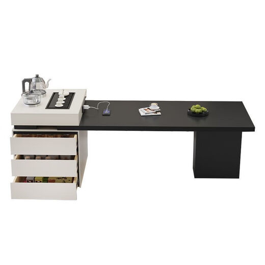 Beixun slate island dining table integrated retractable multi-functional dining table new Italian light luxury home living room island dining table island dining table + track socket + double hole tea stove 2.3-2.65m