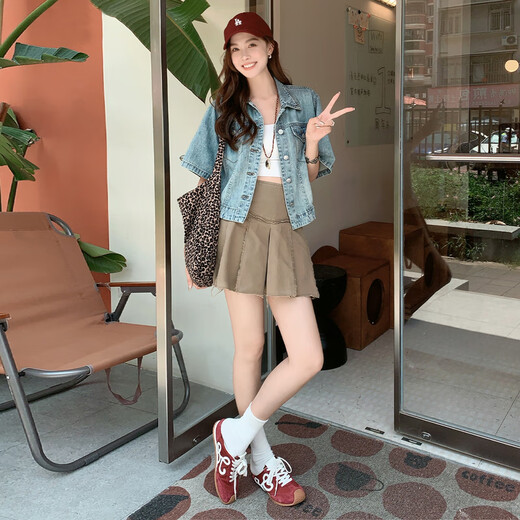 MeiYANG (MEIYANG) Chiang Mai Holiday No. 2 Denim Jacket Cotton and linen Salt Washing Short Sleeve Blue M