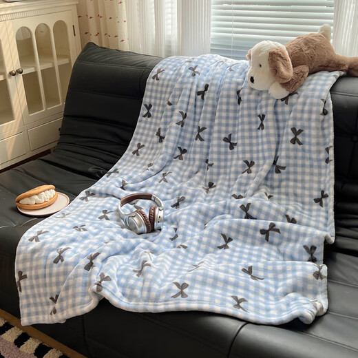 Xinnan Korallen-Plüschdecke, Handtuch, Steppdecke, Büro, Nickerchen, Sofa, Decke, Studenten, Mittagspause, Sommer, klimatisiert, Deckenbezug, Decke, Schal, blau kariert, 100 x 150 cm