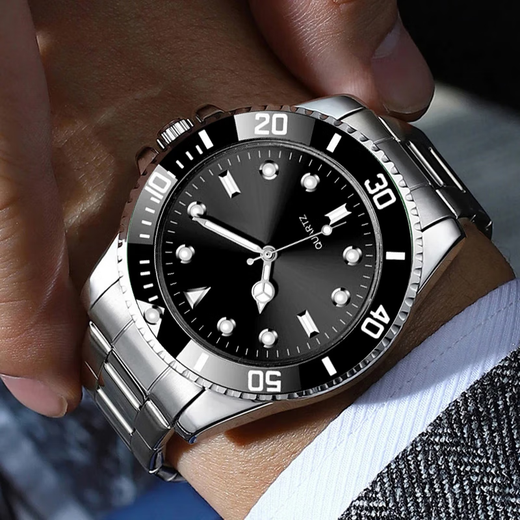 New watch men's quartz trendy business steel band watch domineering black water ghost