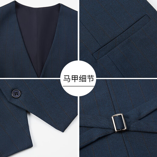 AJGNEAMAIN意大利轻奢品牌男装商务休闲男正装修身职业西服套装新郎结婚礼服 6189【兰条-双排扣双开叉】+马甲 46 /165码【建议105-120斤】